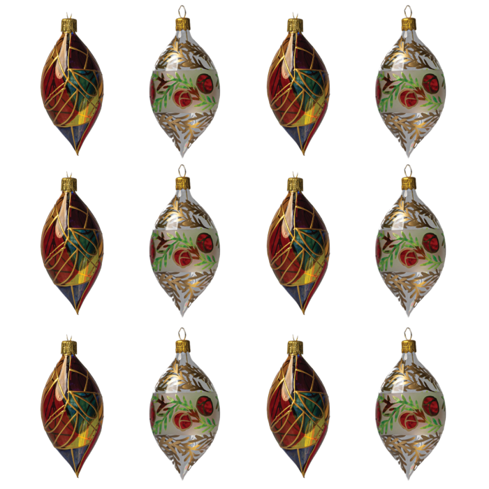 Sada vianočných dekorácií secesné vitráže s olivami, 12 ks