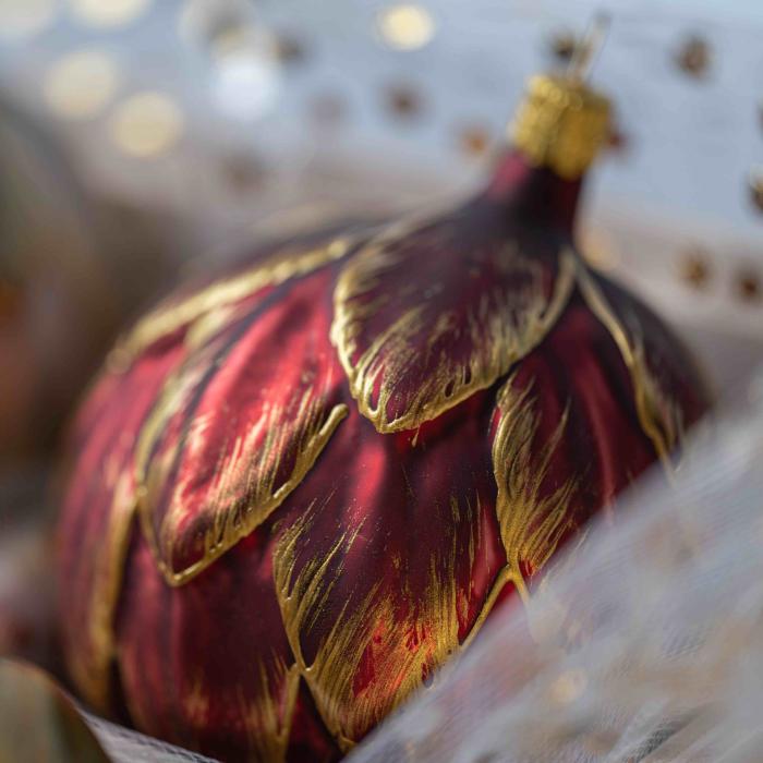 Sada vianočných dekorácií secesné artičoky a banky, 6 ks