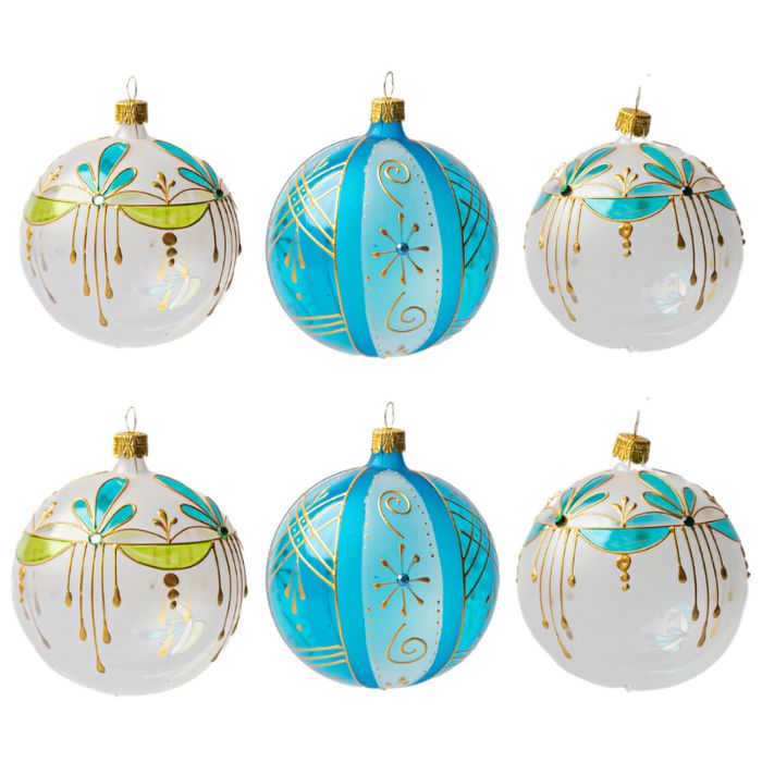 Sada vianočných dekorácií secesné diadémy s geometrickými baňami, 6 ks