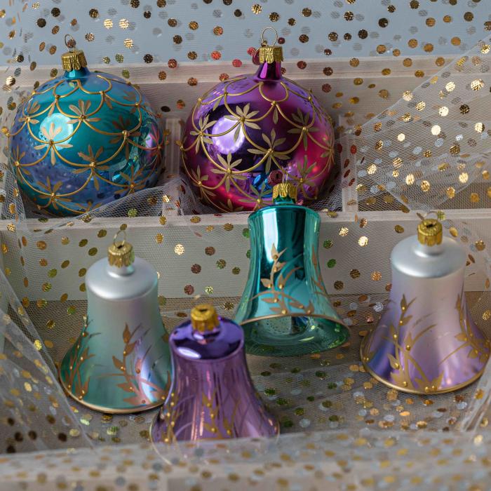 Sada vianočných ozdôb Secese so zvončekmi, 6 ks