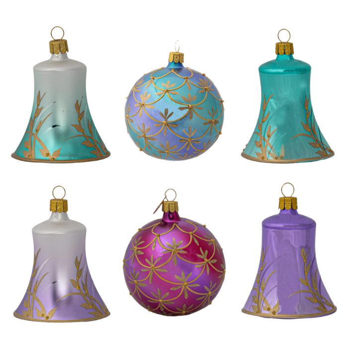 Sada vianočných ozdôb Secese so zvončekmi, 6 ks