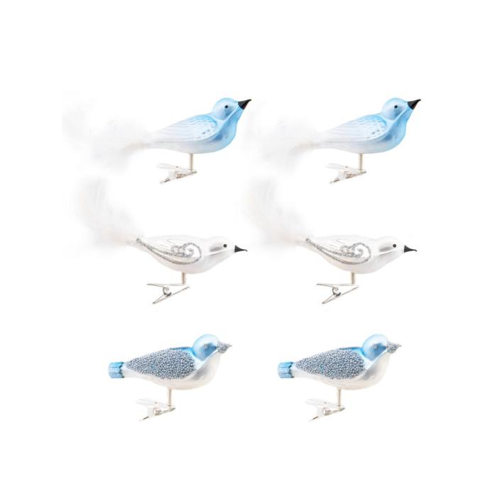 Sada sklenených vianočných ozdôb - Vtáky, 6 ks