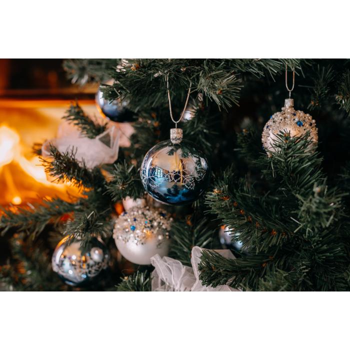 Sada sklenených vianočných ozdôb - Popoluškin zvonček a veľké gule, 4 ks