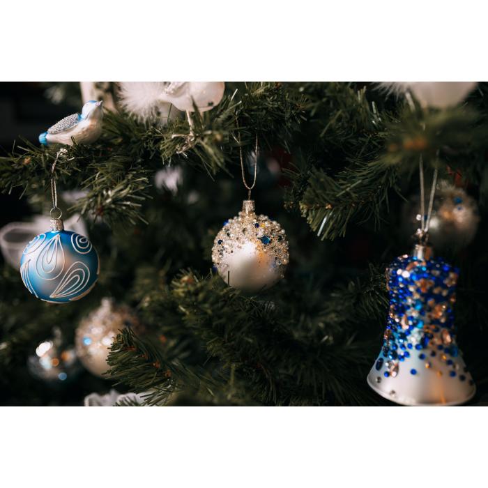 Sada sklenených vianočných ozdôb - Popoluškin zvonček a veľké gule, 4 ks