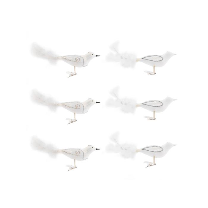 Sada sklenených vianočných ozdôb - Vtáky, 6 ks