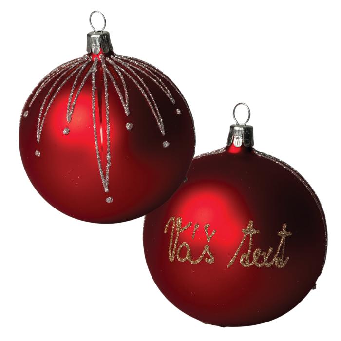 Sklenený ornament s menom / textom - strieborné lúče (8 cm)