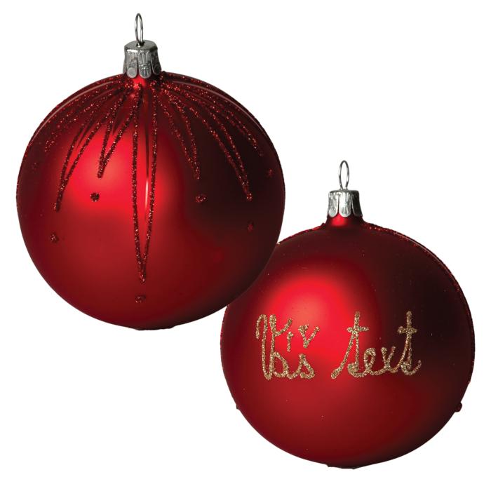 Sklenený ornament s menom / textom - špice vo farbe ornamentu (8 cm)