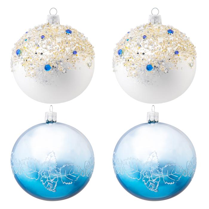 Sada sklenených vianočných ozdôb - veľké gule, 4 ks