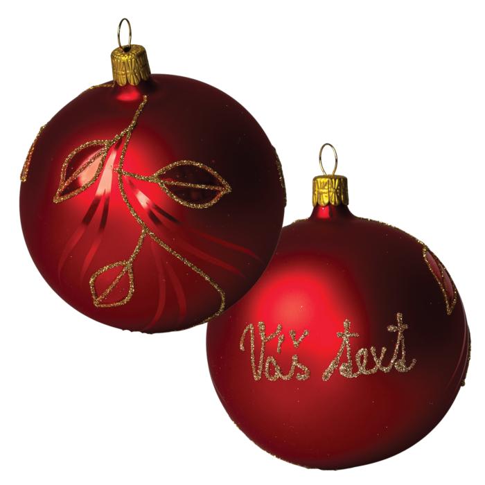 Sklenená ozdoba s menom / textom - zlaté listy (8 cm)