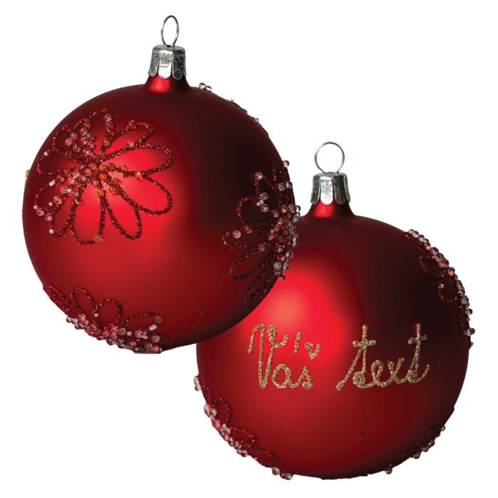 Sklenený ornament s menom / textom - kvety vo farbe ornamentu (8 cm)