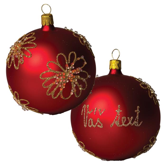 Sklenená ozdoba s menom / textom - zlaté kvety (10 cm)