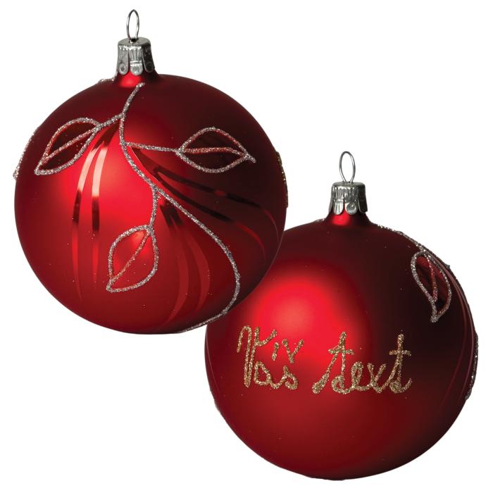 Sklenená ozdoba s menom / textom - strieborné listy (10 cm)