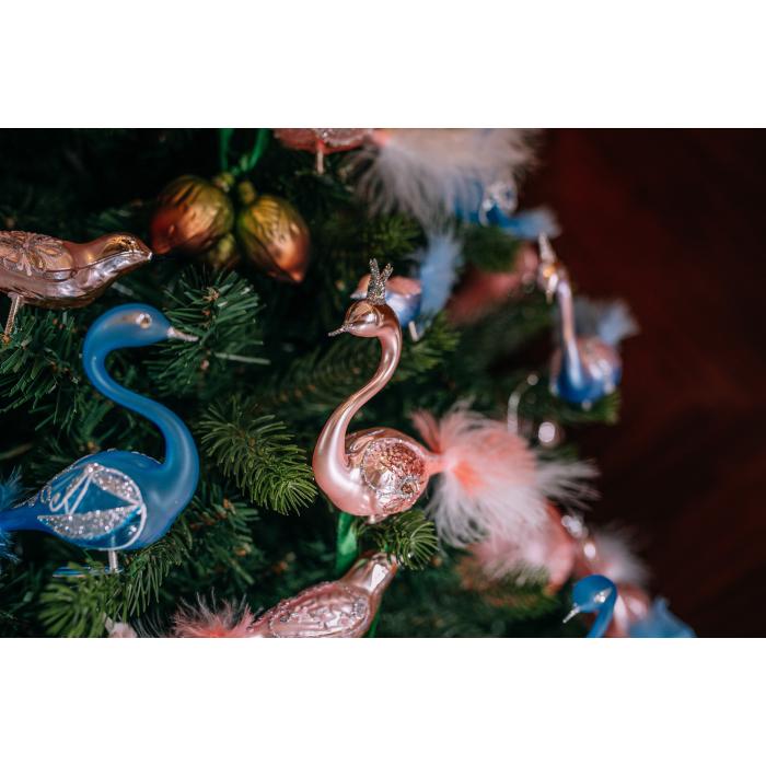 Sada sklenených vianočných ozdôb - Labute ružové, 3 ks