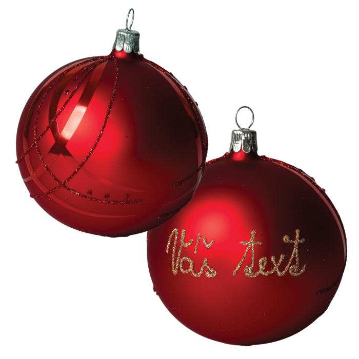 Sklenený ornament s menom / textom - stuhy vo farbe ornamentu (10 cm)