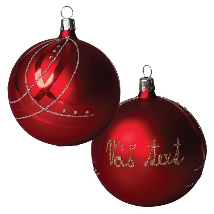 Sklenená ozdoba s menom / textom - strieborné stuhy (10 cm)