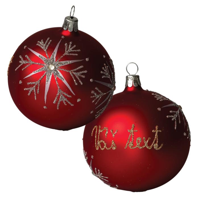 Sklenený ornament s menom / textom - strieborné vločky (10 cm)