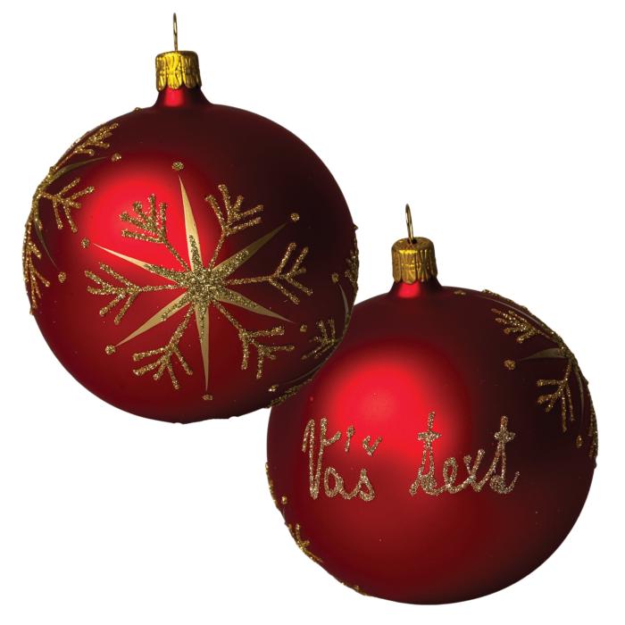 Sklenený ornament s menom / textom - zlaté vločky (10 cm)