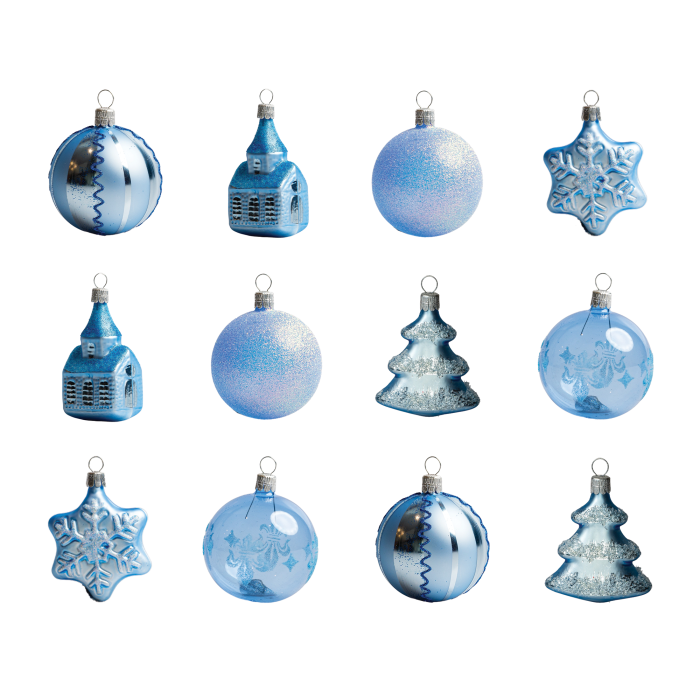Veľká sada vianočných ozdôb basic Blue, 12ks