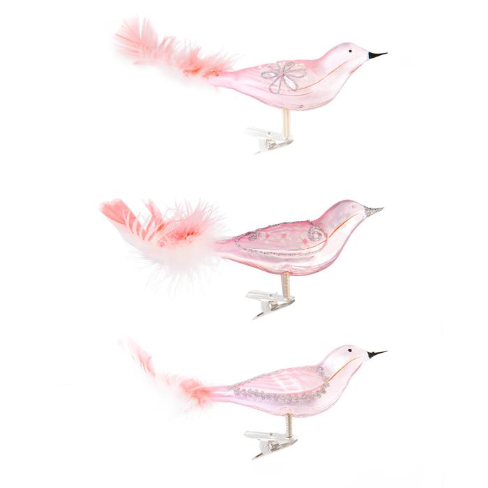 Sada sklenených vianočných ozdôb - Vtáky, 6 ks