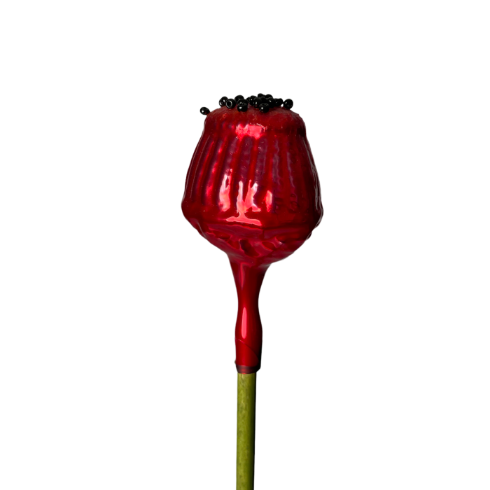 Sklenený fúkaný ornament červený mak, 1 kus