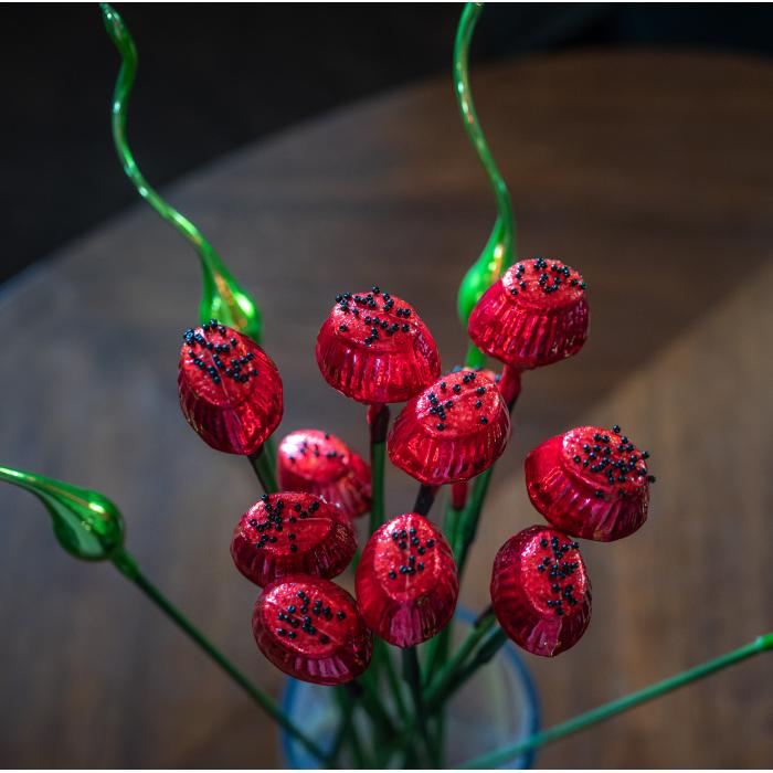 Sklenený fúkaný ornament červený mak, 1 kus