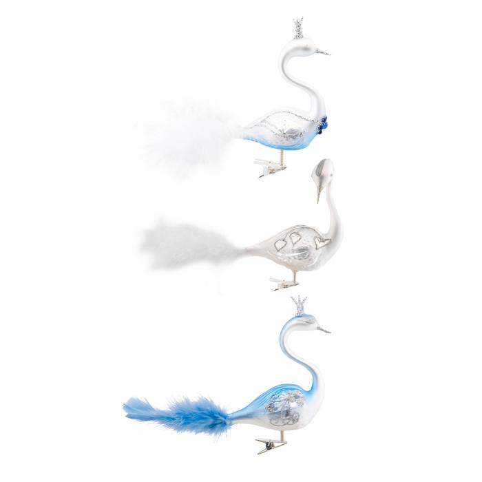 Sada sklenených vianočných ozdôb - Labute, 3 ks