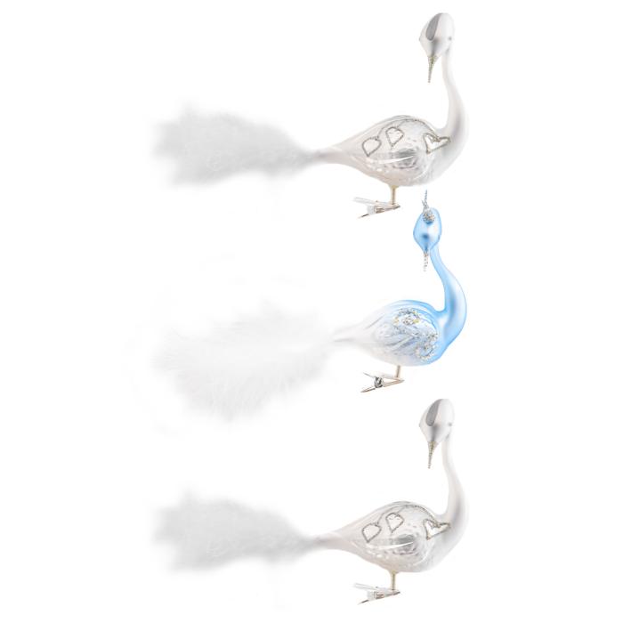 Sada sklenených vianočných ozdôb - labuť s hlavou na stranu, 3 ks