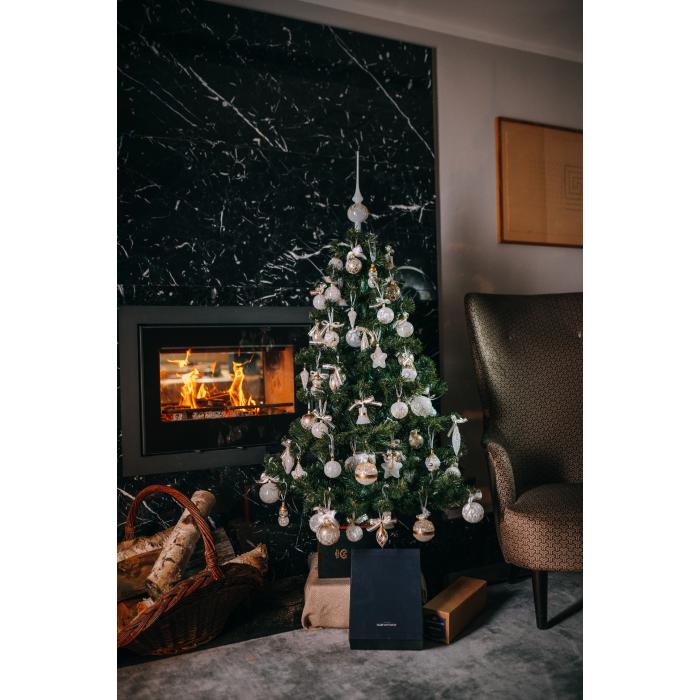 Sklenené vianočné ozdoby biela a zlatá špice veľký porcelán, 1 ks