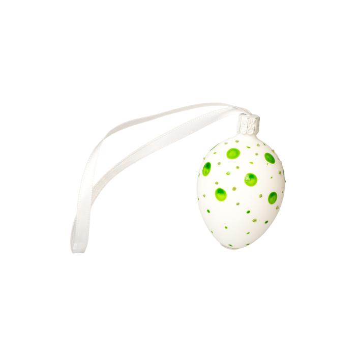 Sklenený ornament Veľkonočné vajíčka biele s bodkami svetlozelené