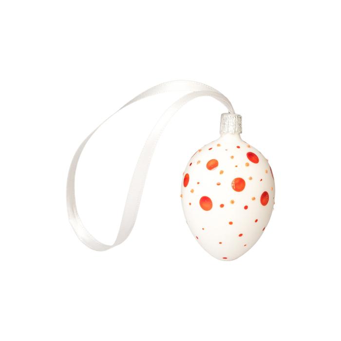 Sklenený ornament Veľkonočné vajíčka biele s bodkami oranžové