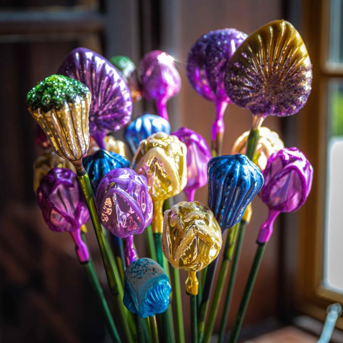 Sklenená fúkaná ozdoba modrý bodliak