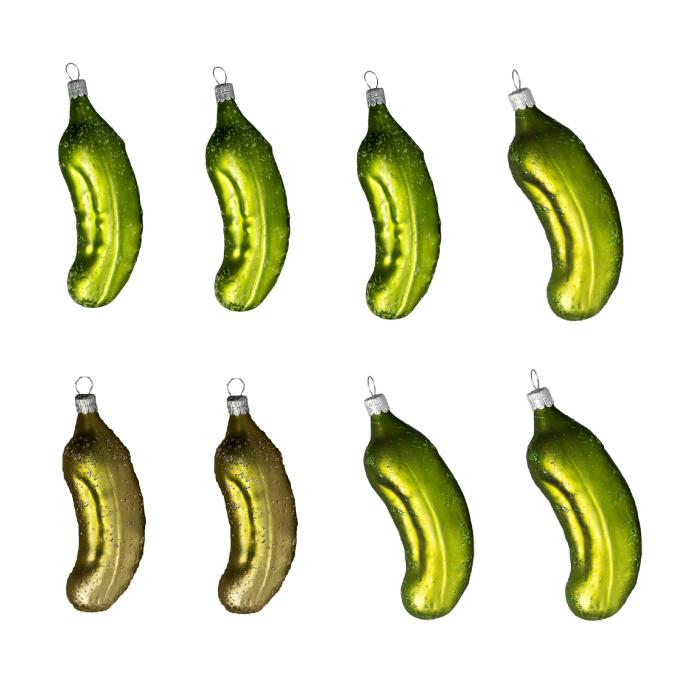 Sklenené vianočné ozdoby základné Moss - Machové uhorky, 8 ks