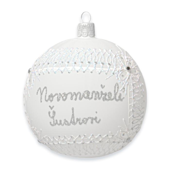 Svadobná sklenená guľa na karte - s priezviskom (10 cm)