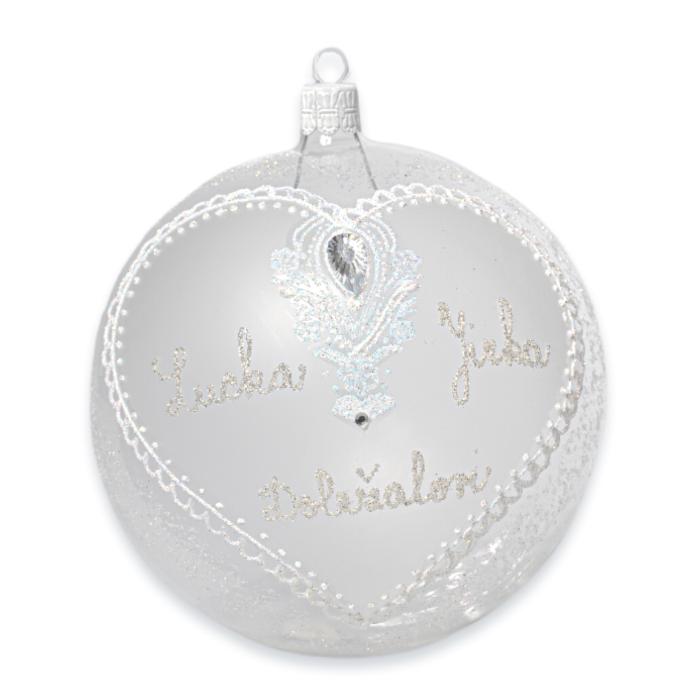 Svadobná sklenená guľa - srdce (10 cm)