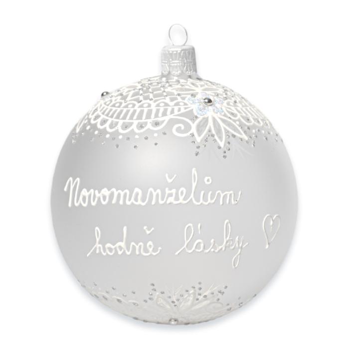 Svadobná sklenená guľa na kartičke - novomanželia (12 cm)