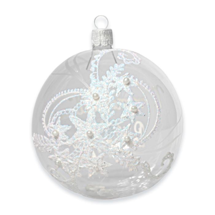 Svadobná sklenená guľa na karte - svadobné šaty (12 cm)