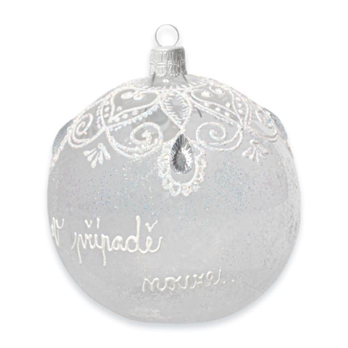 Svadobná sklenená guľa na karte - text s dekoráciou (12 cm)