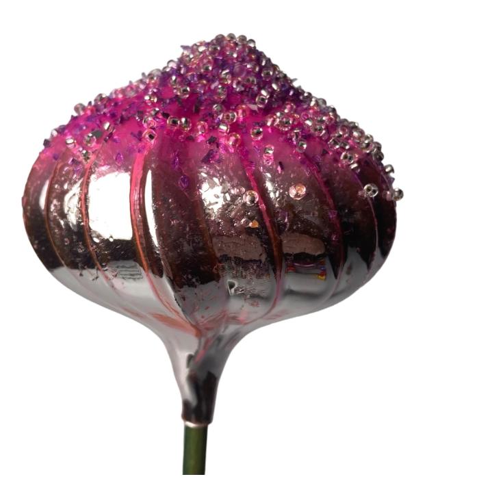 Sklenená fúkaná ozdoba ružová pivonka