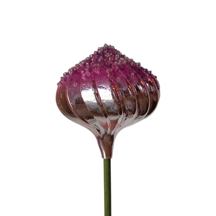 Sklenená fúkaná ozdoba ružová pivonka