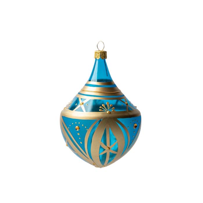 Vianočná dekorácia Secese - fľaša číro modrá s hviezdičkami, 1 kus