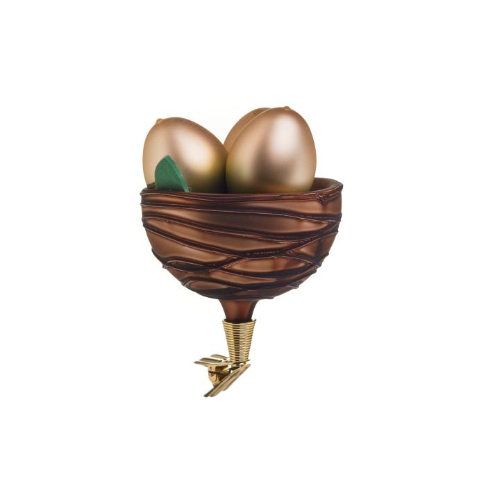 Sklenené vianočné ozdoby hniezdo s orechmi