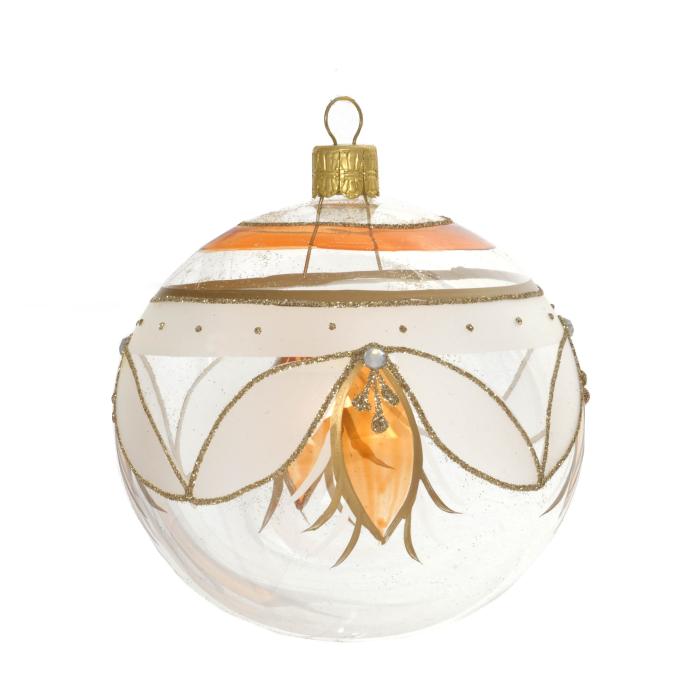 Vianočná dekorácia Secession - Flakón číry s vitrážovými listami oranžový, 1 ks