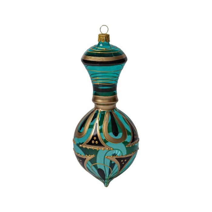 Vianočná dekorácia Secession - Amfora číro zelená so zlato-čiernou vitrážou, 1 ks