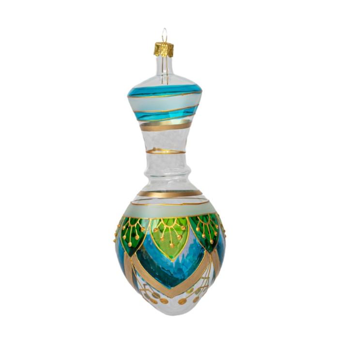 Vianočná ozdoba Secese - amfora číra s modrou vitrážou 1ks