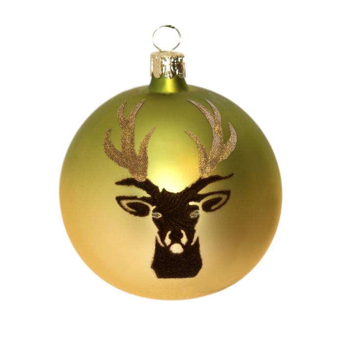 Sada sklenených vianočných ozdôb - sklenené banky s motívmi jeleňov a lesa, 6 ks