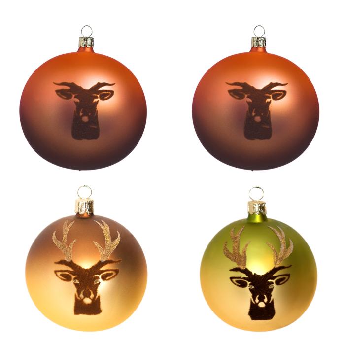 Sada sklenených vianočných ozdôb - Fľaše s jeleňom, 4 ks