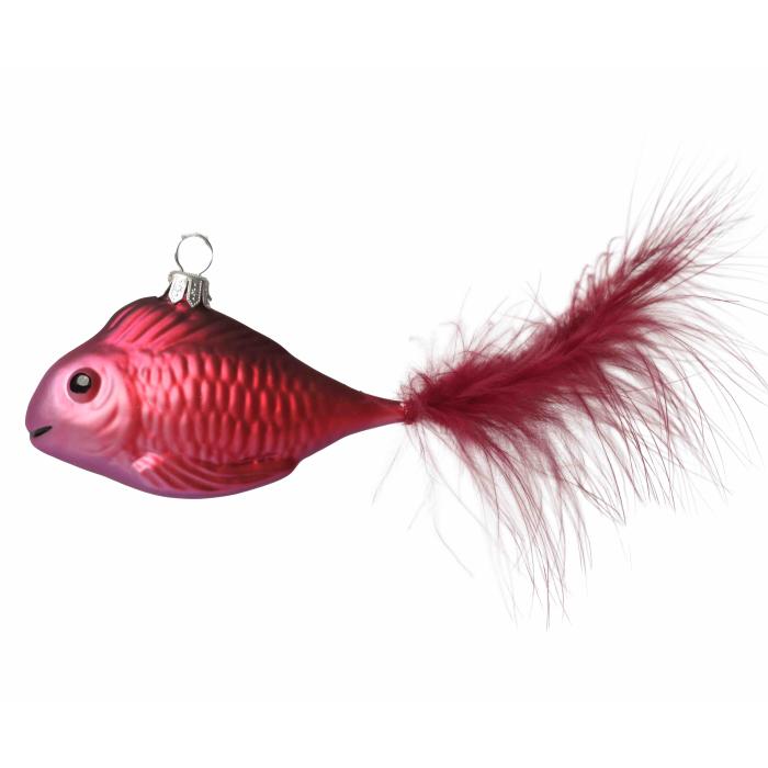 Vianočná ozdoba - Ružová a červená rybka s bordovým chvostom, 1 kus