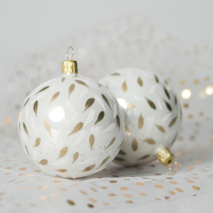 Sklenené vianočné ozdoby bielo-zlatá sada - Slzy, 4 ks