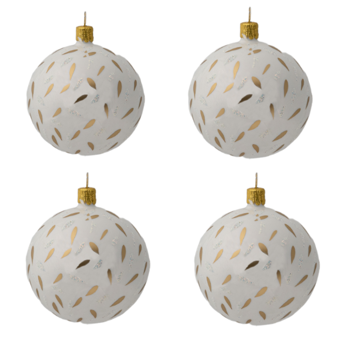 Sklenené vianočné ozdoby bielo-zlatá sada - Slzy, 4 ks