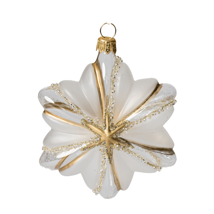 Sklenené vianočné ozdoby bielo-zlatá sada - Hviezdy, 4 ks